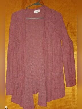 Women's "Fyve" Mauve Long-Sleeve Open Front Cardigan Sweater Small 